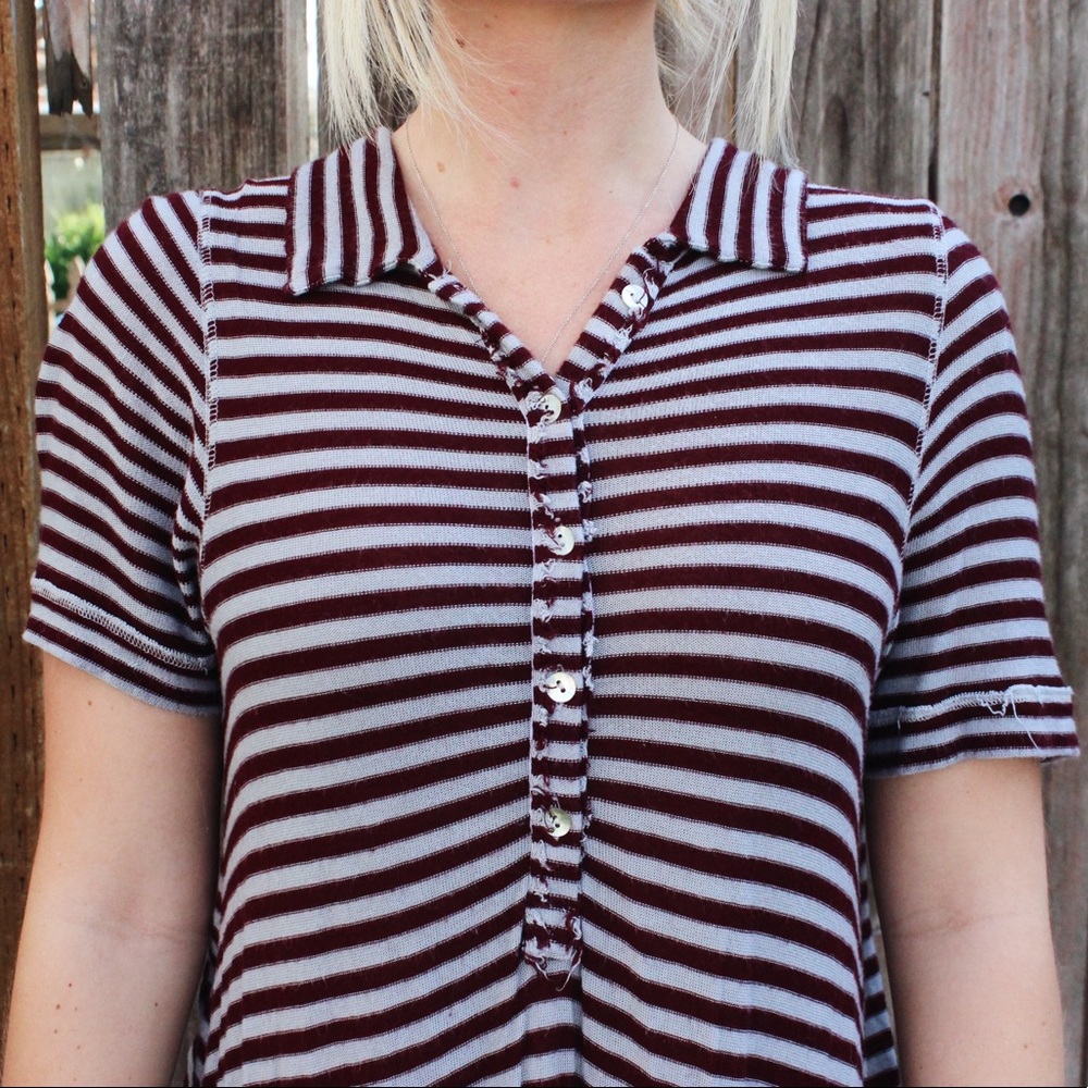 Free people flowy, striped, collar t-shirt